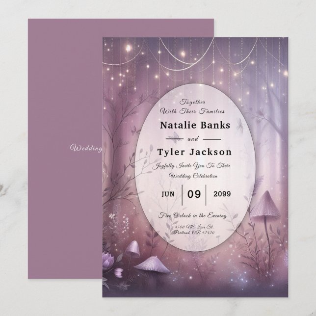 Magical Lavender Fairy Lights Wedding Invitation (Front/Back)