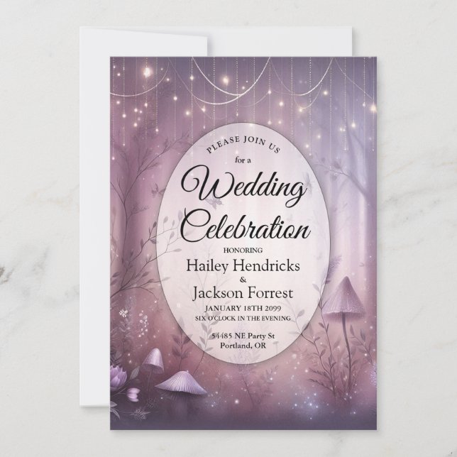 Magical Lavender Fairy Lights Wedding Invitation (Front)