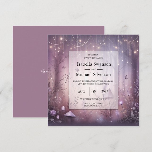 Magical Lavender Fairy Lights Wedding Invitation (Front/Back)