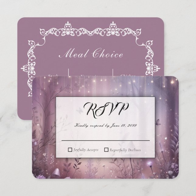 Magical Lavender Fairy Lights Wedding RSVP Card (Front/Back)