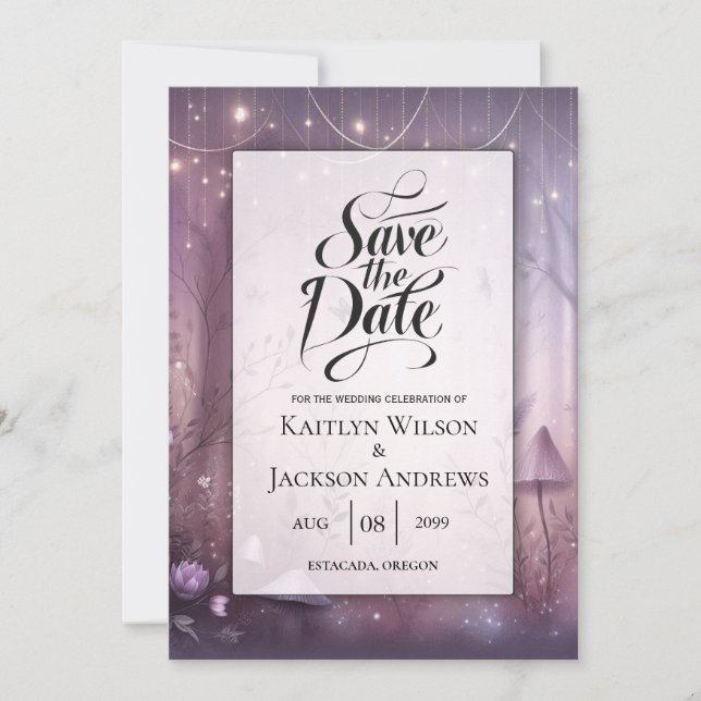 Magical Lavender Fairy Lights Wedding Save The Date (Front)
