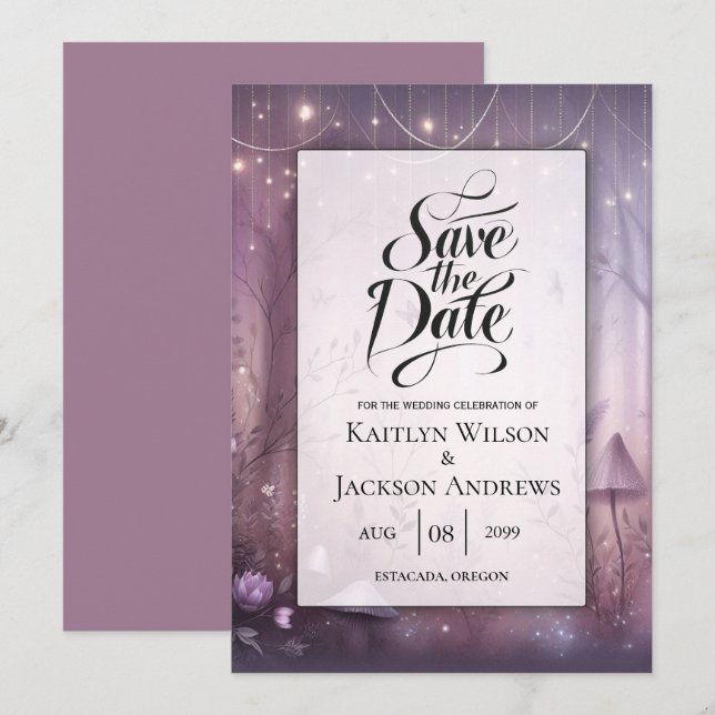 Magical Lavender Fairy Lights Wedding Save The Date (Front/Back)