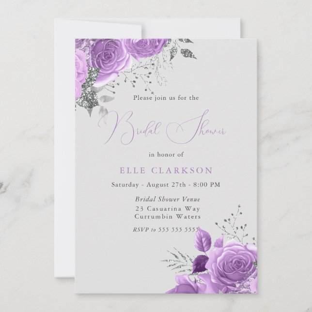 Magical Lavender & Silver Bridal Shower  Invitation (Front)