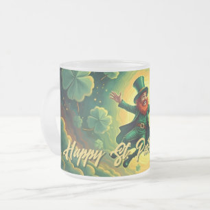 Magical Leprechaun St. Patrick’s Day Art Frosted Glass Coffee Mug