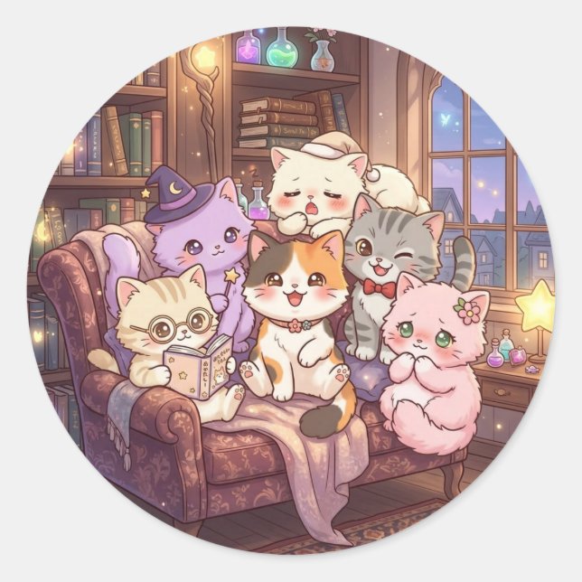 Magical Library Cat Friends Sticker (Front)