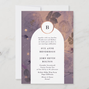 Magical Light Boho Floral Arch Fall Gold Wedding Invitation