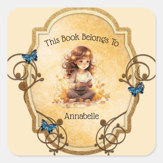 Magical Little Girl Reading a Book  Square Sticker (Front)