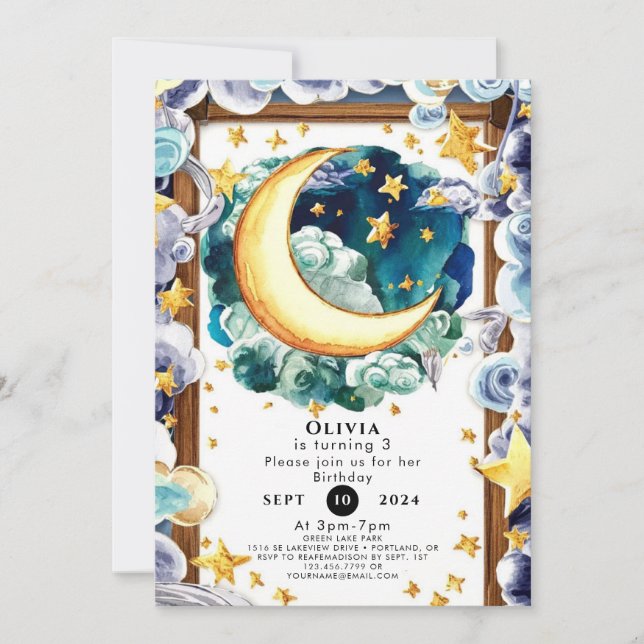 Magical Little Moon Birthday Invitation (Front)