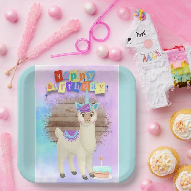 Magical Llamacorn Happy Birthday Paper Plate (Party)