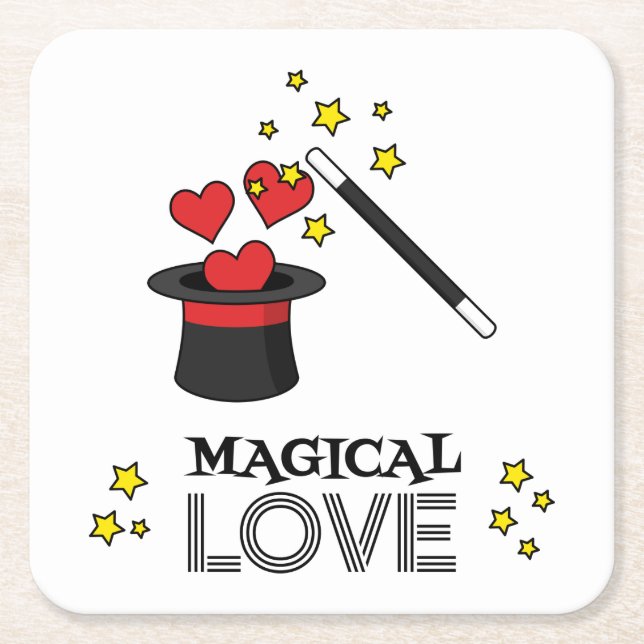 Magical Love - Black Square Paper Coaster (Front)