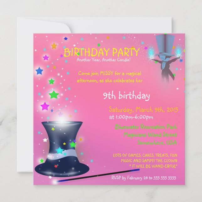 Magical Magicians Hat Birthday Party Invitation (Front)