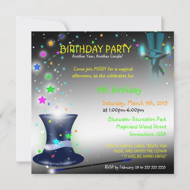 Magical Magicians Hat Birthday Party Invitation (Front)