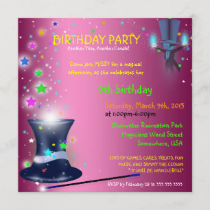 Magical Magicians Hat Birthday Party Invitation