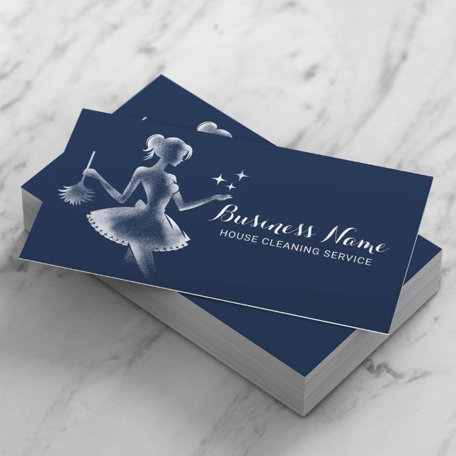 Magical Maid Cleaning Housekeeping Navy Blue Business Card (Creator Uploaded)