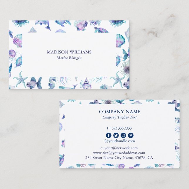 Magical marine creatures pattern marine biologist  business card (Front/Back)