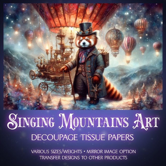 Magical Mechanical Red Panda Journey Decoupage  Tissue Paper (Creator Uploaded)