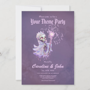 Magical melodies of the cute purple skeleton.  invitation