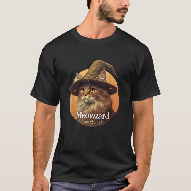 Magical Meowzard Enchanting Cat Wizard Illustratio T-Shirt (Front)