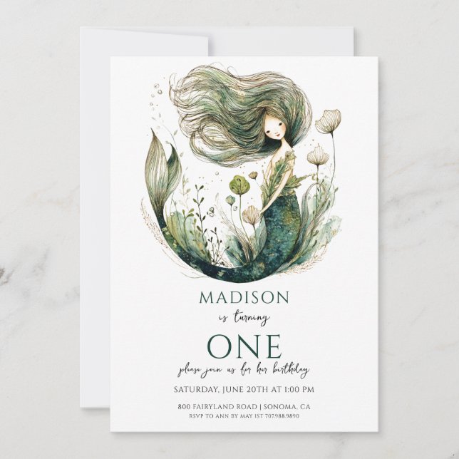 Magical Mermaid 1st Birthday Invitation (Front)