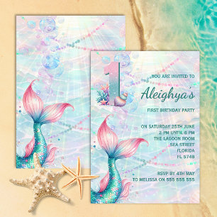 Magical Mermaid 1st Birthday Invitation