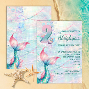 Magical Mermaid 2nd Birthday Party Invitation