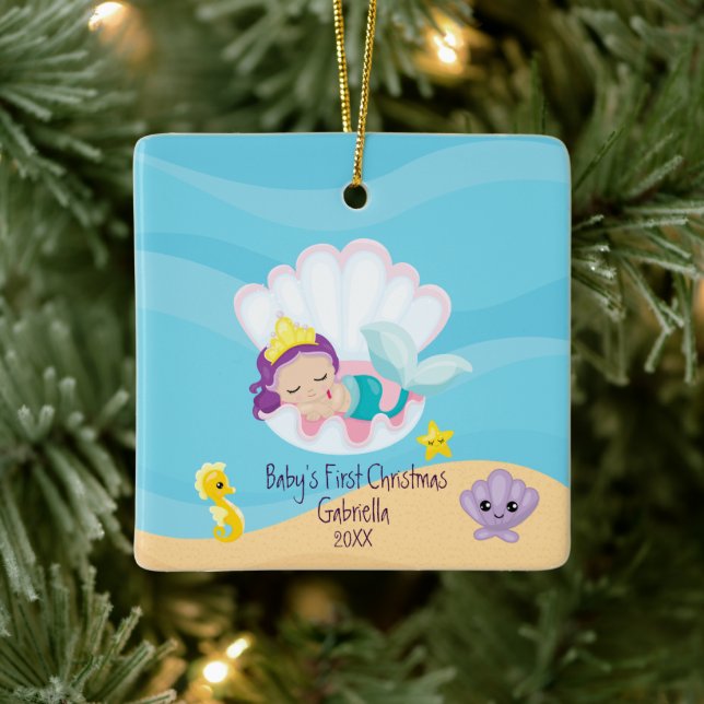 Magical Mermaid Baby's First Christmas Ceramic Ornament (Tree)