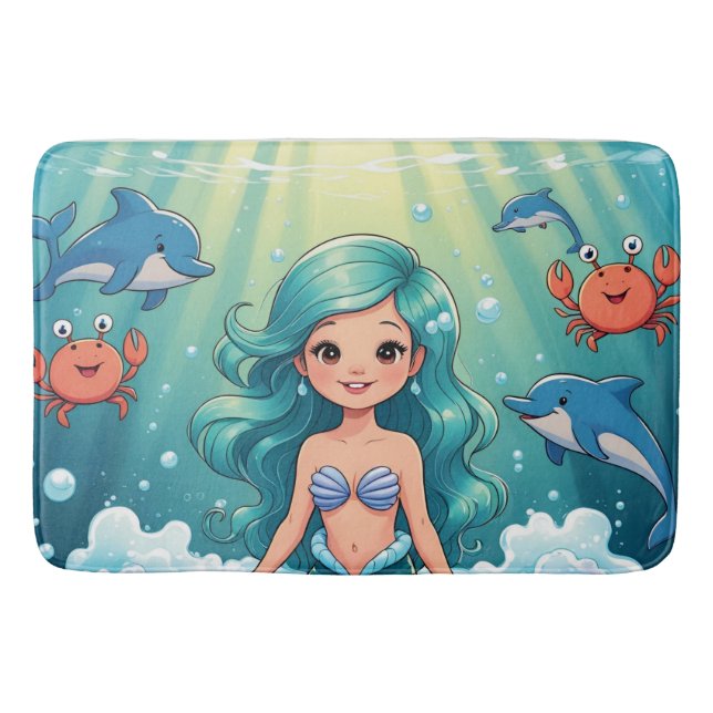 Magical Mermaid Bath Time with Dolphins crab Mat (Front)
