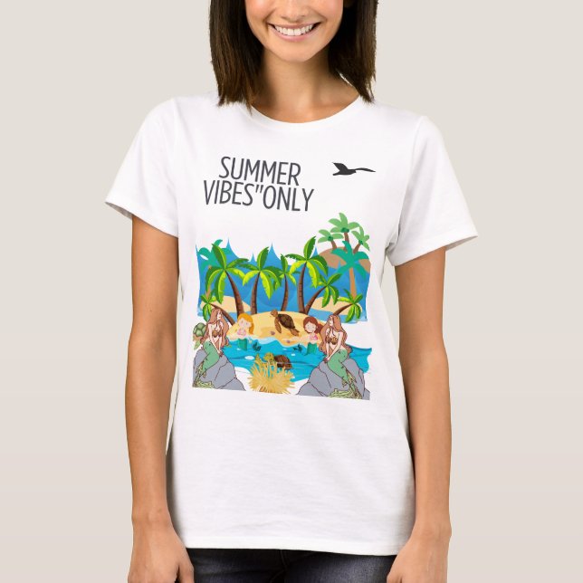 Magical Mermaid Beach Scene with Tropical Vibes T-Shirt (Front)