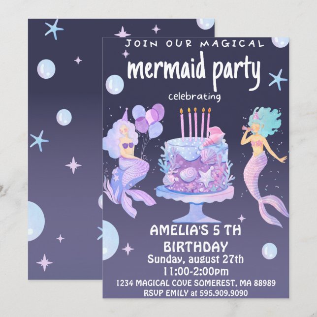 Magical Mermaid Birthday  Invitation (Front/Back)