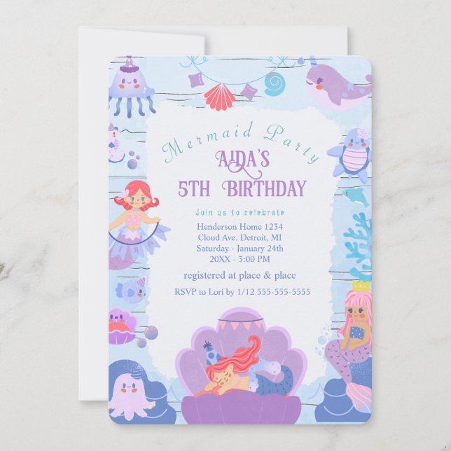 Magical Mermaid Birthday Invitation (Front)