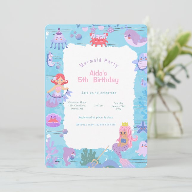 Magical Mermaid Birthday Invitation (Standing Front)
