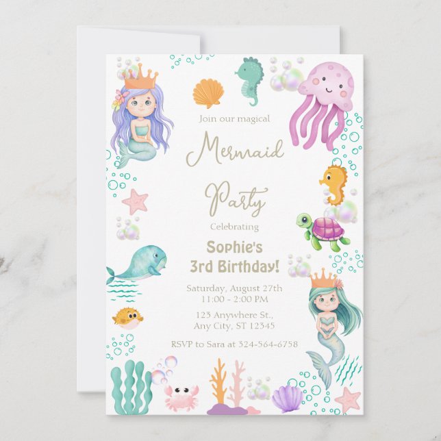 Magical Mermaid Birthday  Invitation (Front)