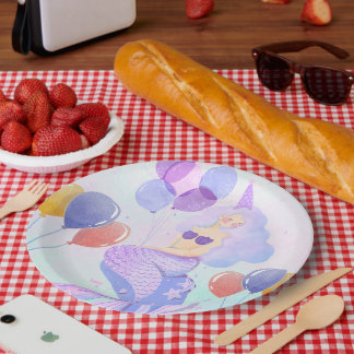 Magical  Mermaid Birthday Invitation Card Paper Plate