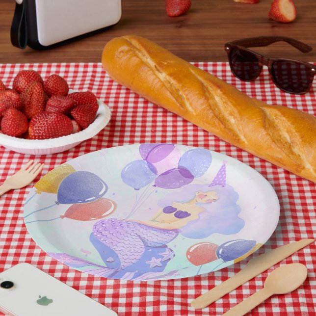 Magical  Mermaid Birthday Invitation Card Paper Plate (Picnic)