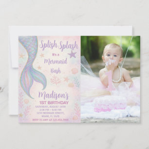 Magical Mermaid Birthday Invitation with photo