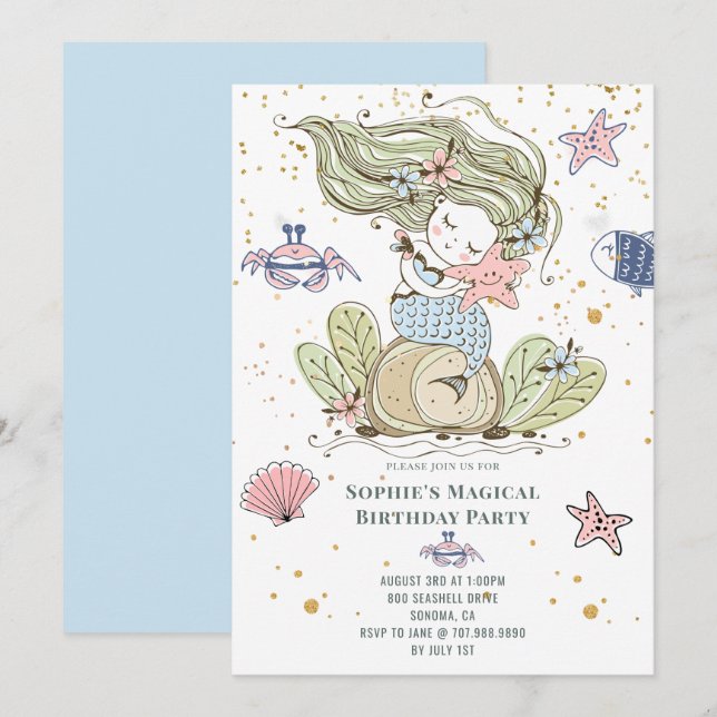 Magical Mermaid Birthday Party Invitation (Front/Back)