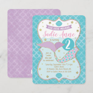 Magical Mermaid Birthday Purple and Turquoise Invitation