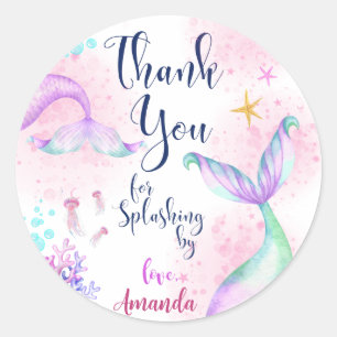 Magical Mermaid Birthday Thank You Favour Classic Round Sticker