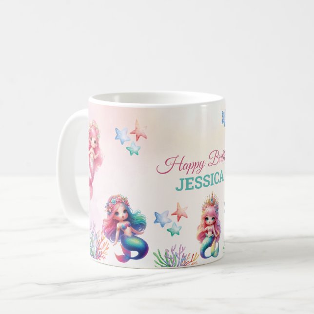 Magical Mermaid Birthday Under The Sea  Coffee Mug (Front Left)