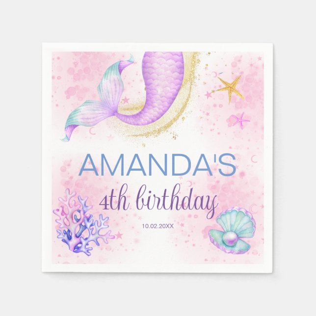 Magical Mermaid Birthday Under the Sea Napkin (Front)