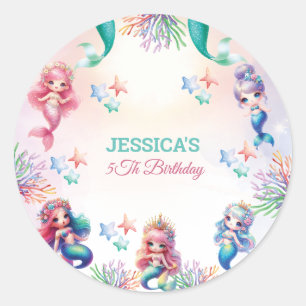 Magical Mermaid Birthday Under The Sea Photo Classic Round Sticker
