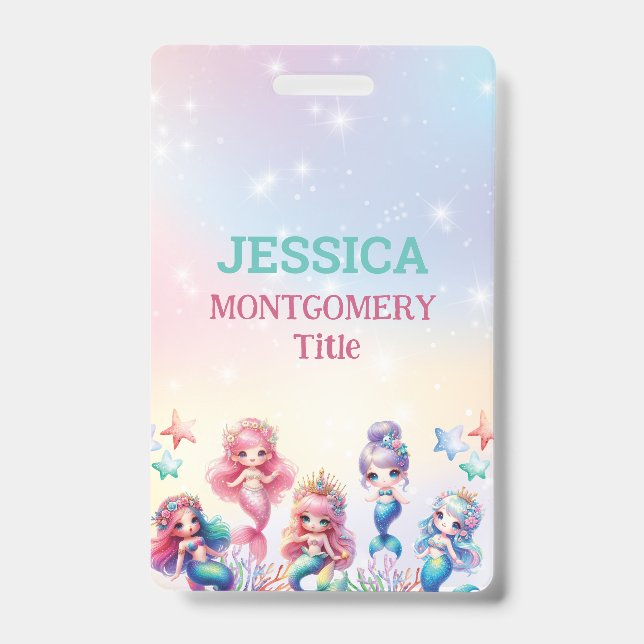 Magical Mermaid Birthday Under The Sea Photo ID Badge (Front)