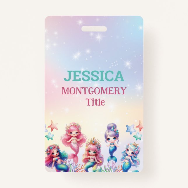 Magical Mermaid Birthday Under The Sea Photo ID Badge (Front)