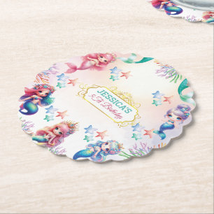 Magical Mermaid Birthday Under The Sea Photo Paper Coaster