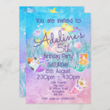 Magical Mermaid Cat Invitations