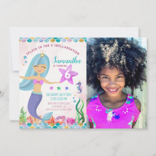 Magical Mermaid Girl Birthday Photo Invitation