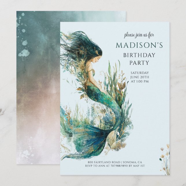 Magical Mermaid Girl's Birthday Invitation (Front/Back)