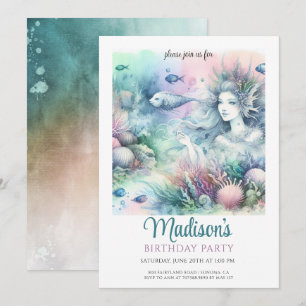 Magical Mermaid Girl's Watercolor Birthday Invitation