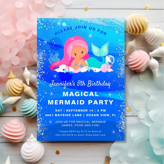 Magical Mermaid Glitter Birthday Party Invitation (Creator Uploaded)