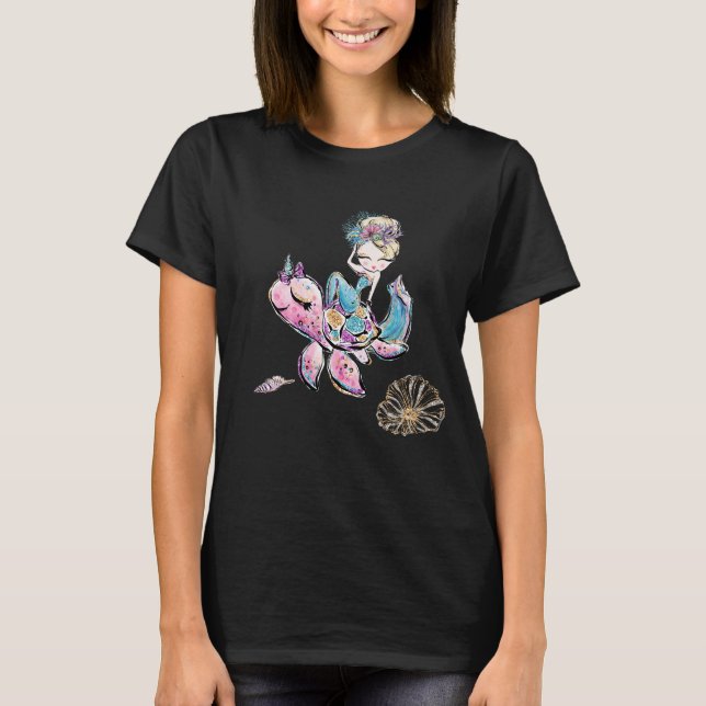 *~* Magical Mermaid Glitter Sea Turtle Sea Shell T-Shirt (Front)